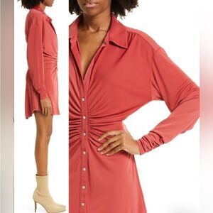 Cinq a sept Arden Ruched Long Sleeve Shirtdress Medium NWT $345